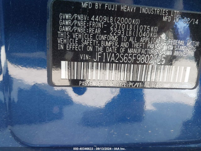JF1VA2S65F9802425 Subaru Wrx Sti Limited