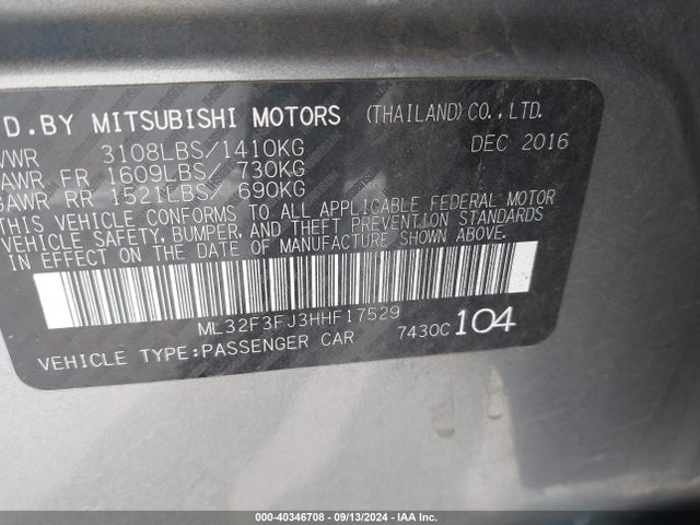 2017 MITSUBISHI MIRAGE G4 ML32F3FJ3HHF17529 Photo 8