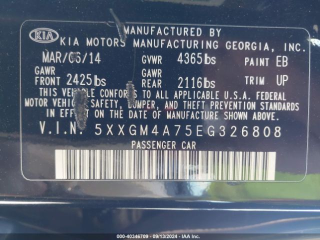 5XXGM4A75EG326808 KIA Optima Lx