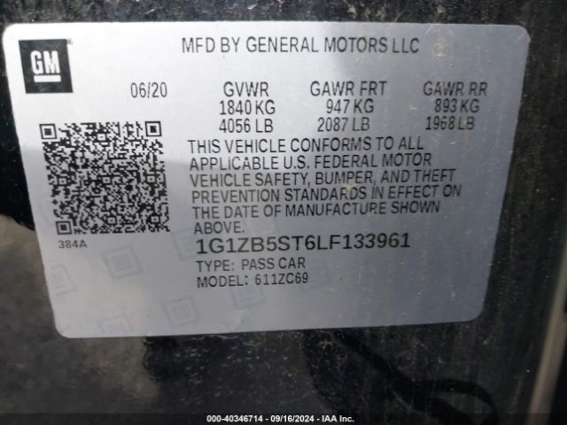 1G1ZB5ST6LF133961 Chevrolet Malibu Fwd Ls
