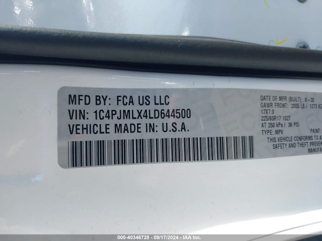 1C4PJMLX4LD644500 Jeep Cherokee Latitude Lux 4x4