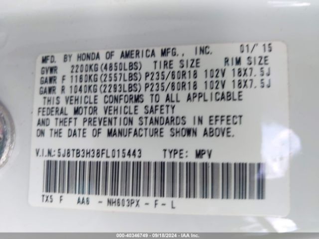 5J8TB3H38FL015443 Acura RDX