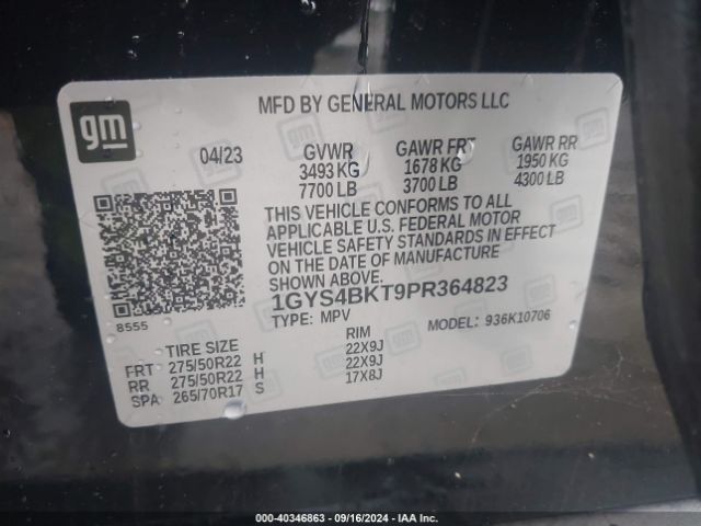 1GYS4BKT9PR364823 Cadillac Escalade 4wd Premium Luxury