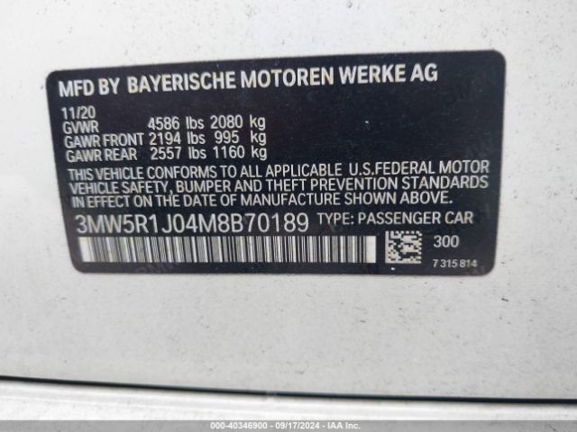 3MW5R1J04M8B70189 BMW 330I