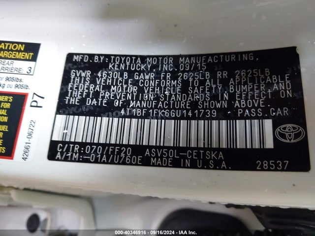 Toyota CAMRY SE 2016 4T1BF1FK6GU141739 Image 9