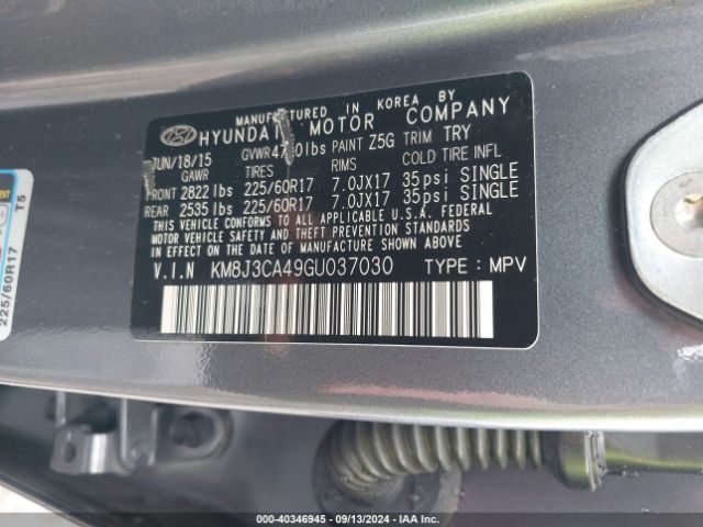 KM8J3CA49GU037030 Hyundai TUCSON SE