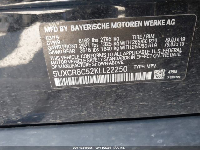 5UXCR6C52KLL22250 BMW X5 Xdrive40i