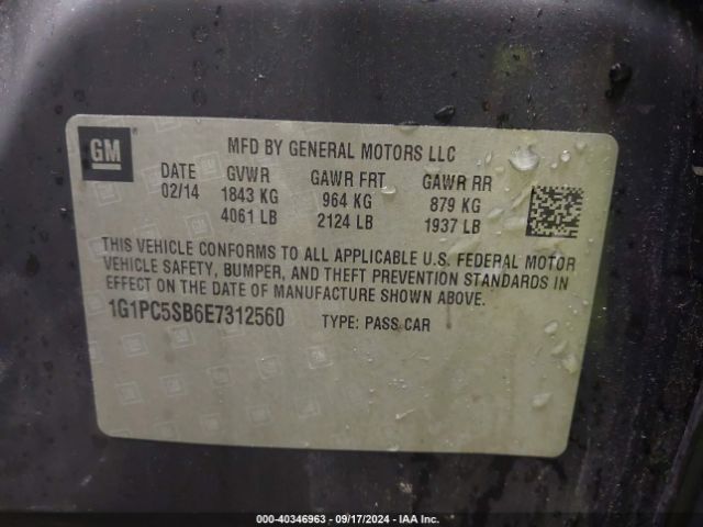 1G1PC5SB6E7312560 Chevrolet Cruze 1lt Auto