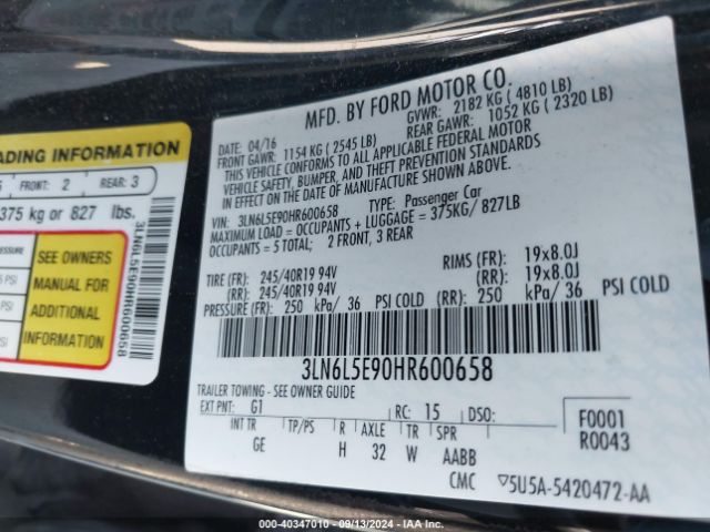 3LN6L5E90HR600658 Lincoln Mkz Reserve