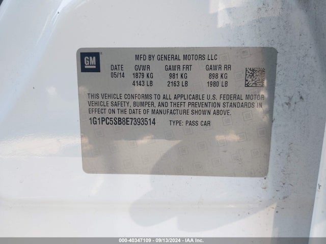Chevrolet Cruze 1lt Auto 2014 1G1PC5SB8E7393514 Image 9