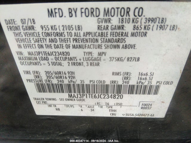 MAJ3P1TE6JC234820 Ford Ecosport Se