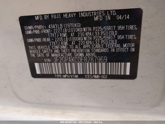JF2GPAKC0E8287969 Subaru Xv Crosstrek 2.0i Limited