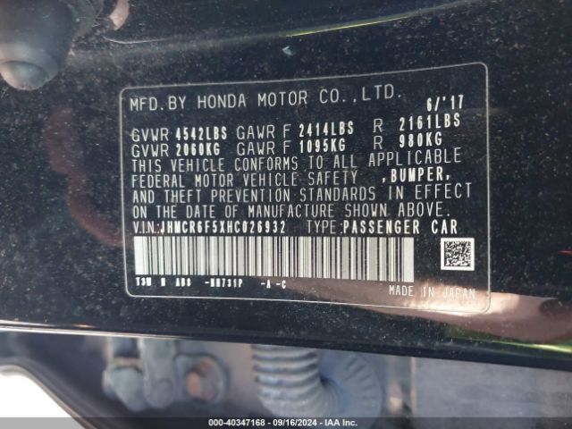 JHMCR6F5XHC026932 Honda Accord Hybrid Ex-l
