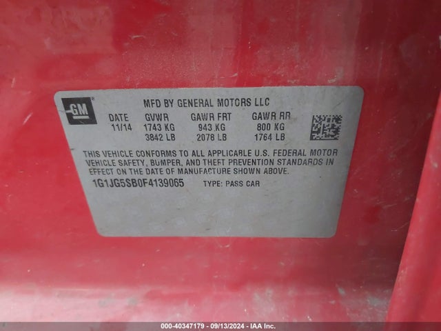 Chevrolet Sonic Rs Auto 2015 1G1JG5SB0F4139065 Image 9