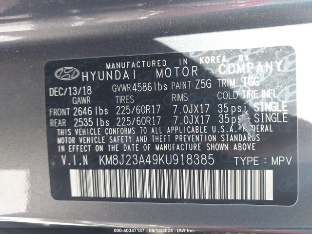 Hyundai TUCSON SE 2019 KM8J23A49KU918385 Image 9