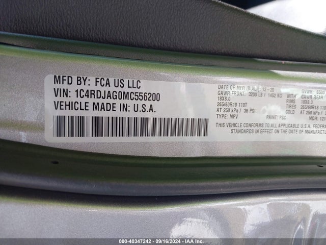 1C4RDJAG0MC556200 Dodge Durango Sxt Awd