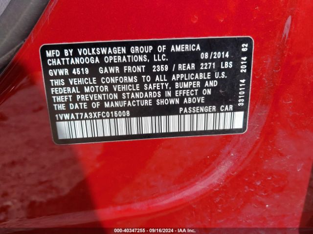 1VWAT7A3XFC015008 Volkswagen Passat 1.8t Wolfsburg Edition