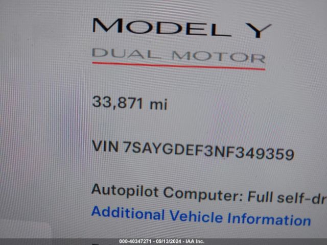 7SAYGDEF3NF349359 Tesla Model Y Performance Dual Motor All-wheel Drive