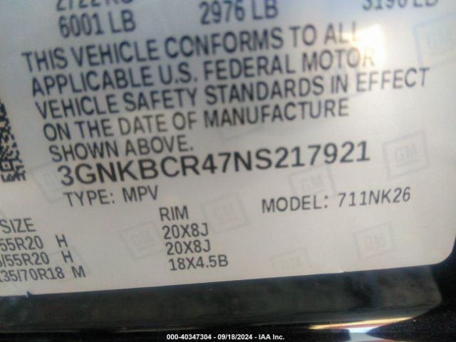 3GNKBCR47NS217921 Chevrolet Blazer Fwd 2lt