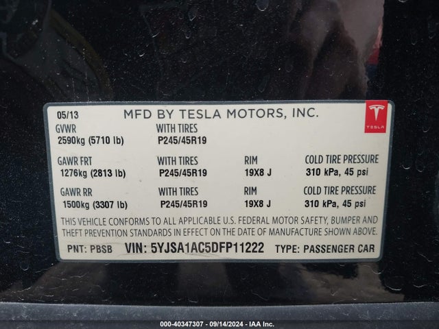 2013 TESLA MODEL S 5YJSA1AC5DFP11222 Photo 8