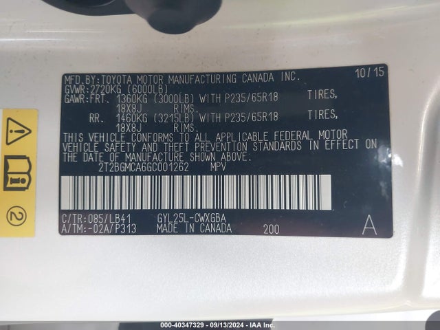 2T2BGMCA6GC001262 Lexus RX 450H