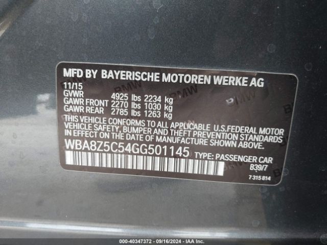 2016 BMW 3 SERIES GRAN TURISMO WBA8Z5C54GG501145 Photo 8