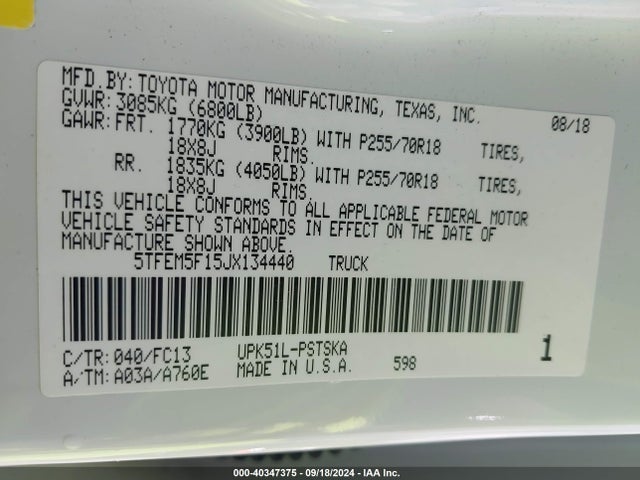 5TFEM5F15JX134440 Toyota Tundra Sr5 4.6l V8