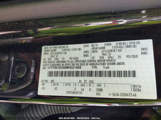 1FTFW1E5XMKE21429 Ford F-150 Xlt