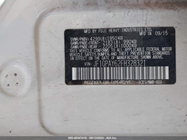 JF1GPAY62FH328321 Subaru Impreza 2.0i Sport Premium
