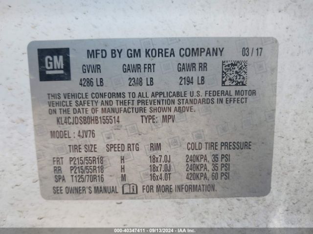 KL4CJDSB0HB155514 Buick Encore Premium