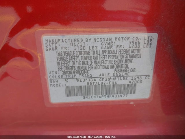 Nissan Versa 1.6 Sv 2017 3N1CN7AP9HK431477 Image 9