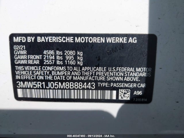 3MW5R1J05M8B88443 BMW 330I