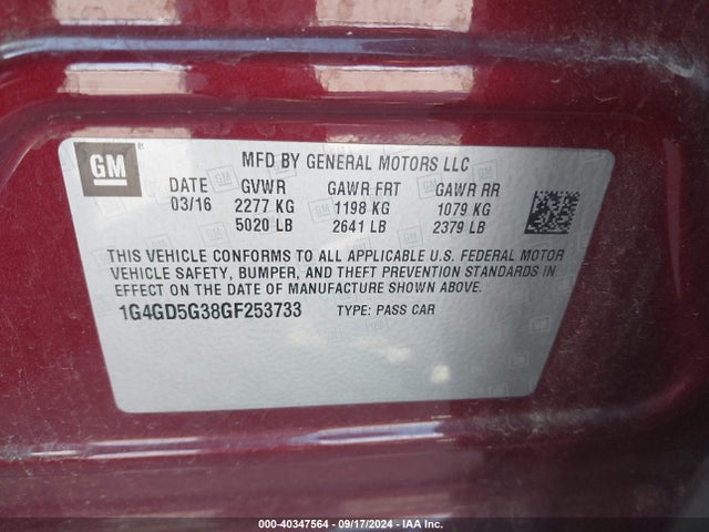 Buick Lacrosse Premium I 2016 1G4GD5G38GF253733 Image 9