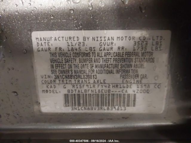 3N1CN8BV3RL839813 Nissan Versa 1.6 S