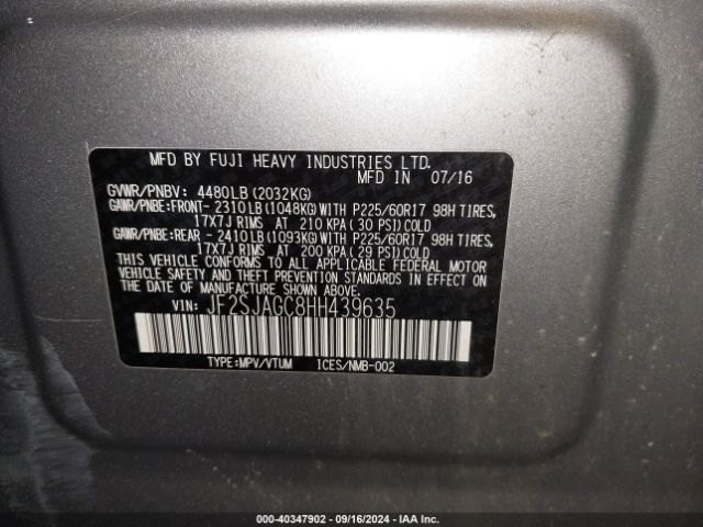 JF2SJAGC8HH439635 Subaru Forester 2.5i Premium