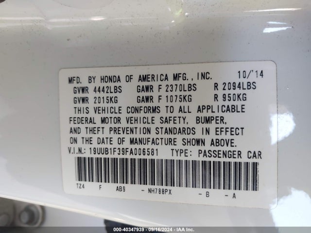19UUB1F39FA006581 Acura TLX