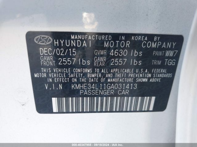 KMHE34L11GA031413 Hyundai Sonata Hybrid Limited