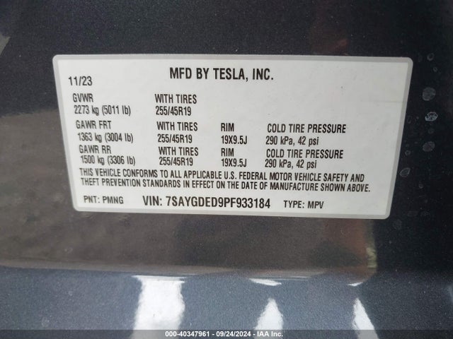 2023 TESLA MODEL Y 7SAYGDED9PF933184 Photo 8