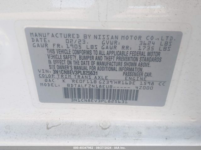 3N1CN8EV3PL825631 Nissan Versa 1.6 Sv Xtronic Cvt