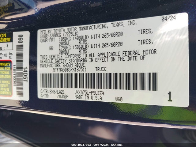 Toyota Tundra Platinum 2024 5TFNA5DB3RX187511 Image 9