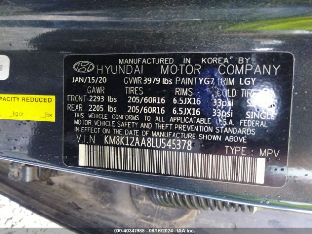 KM8K12AA8LU545378 Hyundai Kona Se