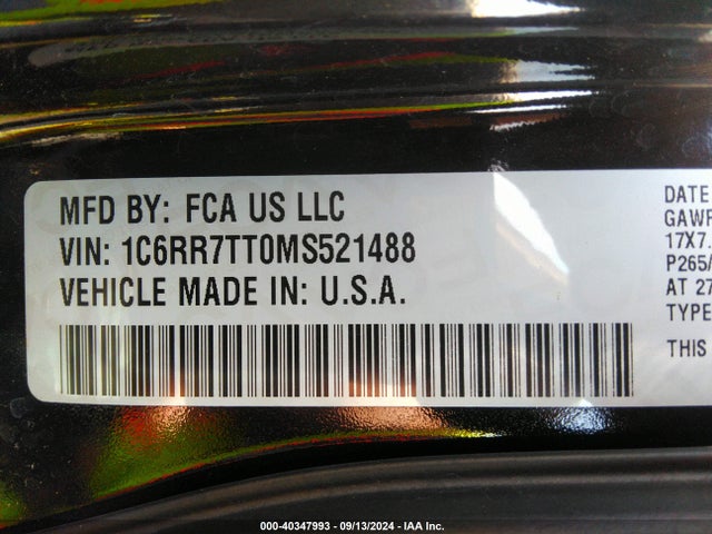 1C6RR7TT0MS521488 RAM 1500 Classic Slt  4x4 6'4 Box