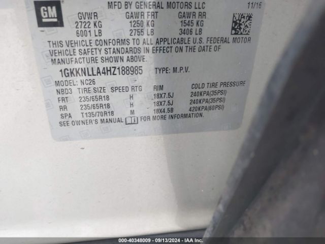 1GKKNLLA4HZ188985 GMC Acadia Sle-2