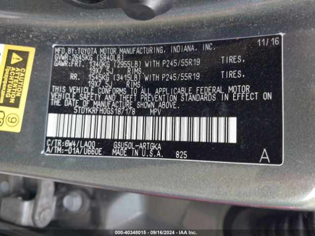 5TDYKRFH0GS187178 Toyota Highlander Limited V6