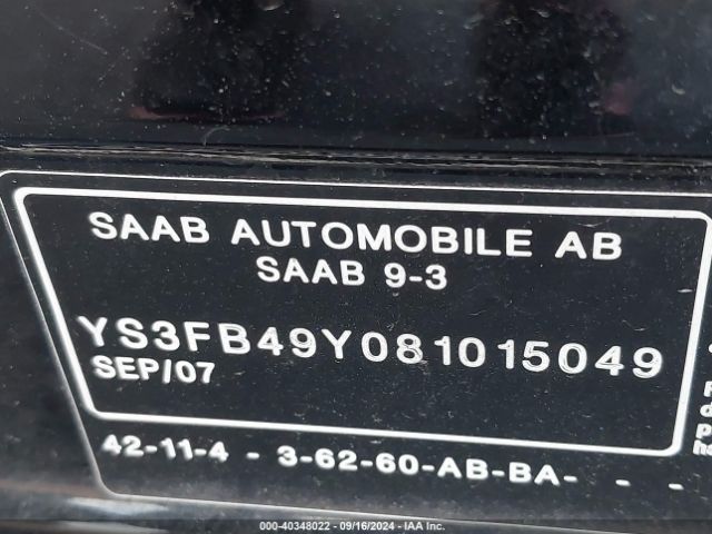 2008 SAAB 9-3 YS3FB49Y081015049 Photo 8