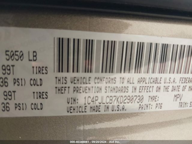 1C4PJLCB7KD290730 Jeep Cherokee Latitude Fwd