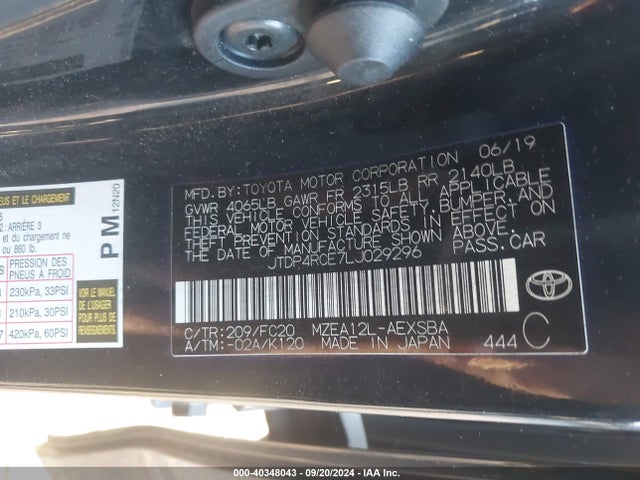 Toyota COROLLA SE 2020 JTDP4RCE7LJ029296 Image 9