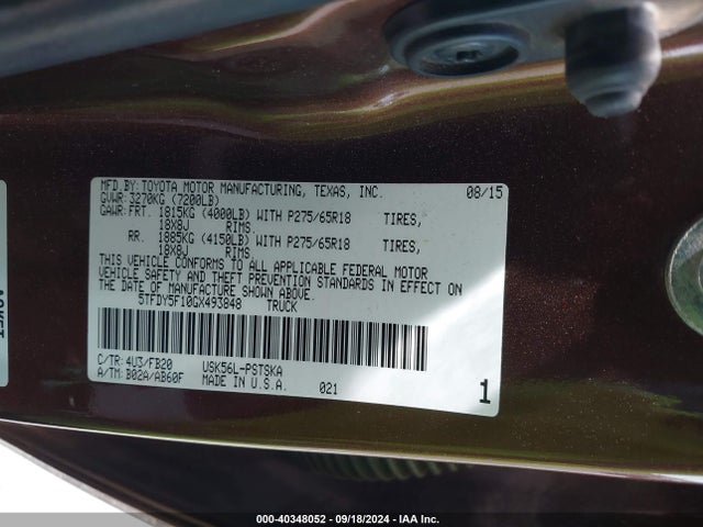 5TFDY5F10GX493848 Toyota Tundra Sr5 5.7l V8