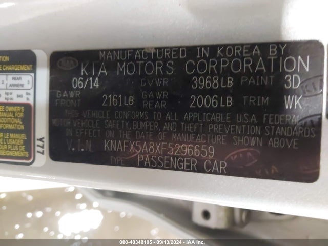 KNAFX5A8XF5296659 KIA FORTE EX