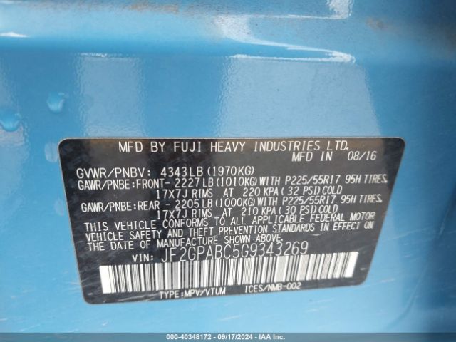 JF2GPABC5G9343269 Subaru Crosstrek 2.0i Premium